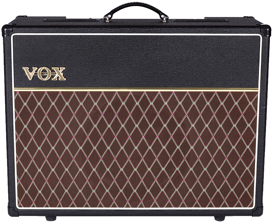 front view of brown and black VOX amplifier