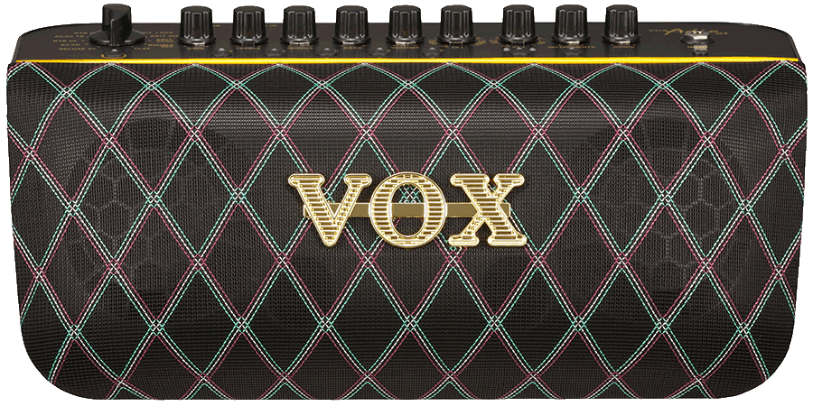front view of black VOX practice amplifier