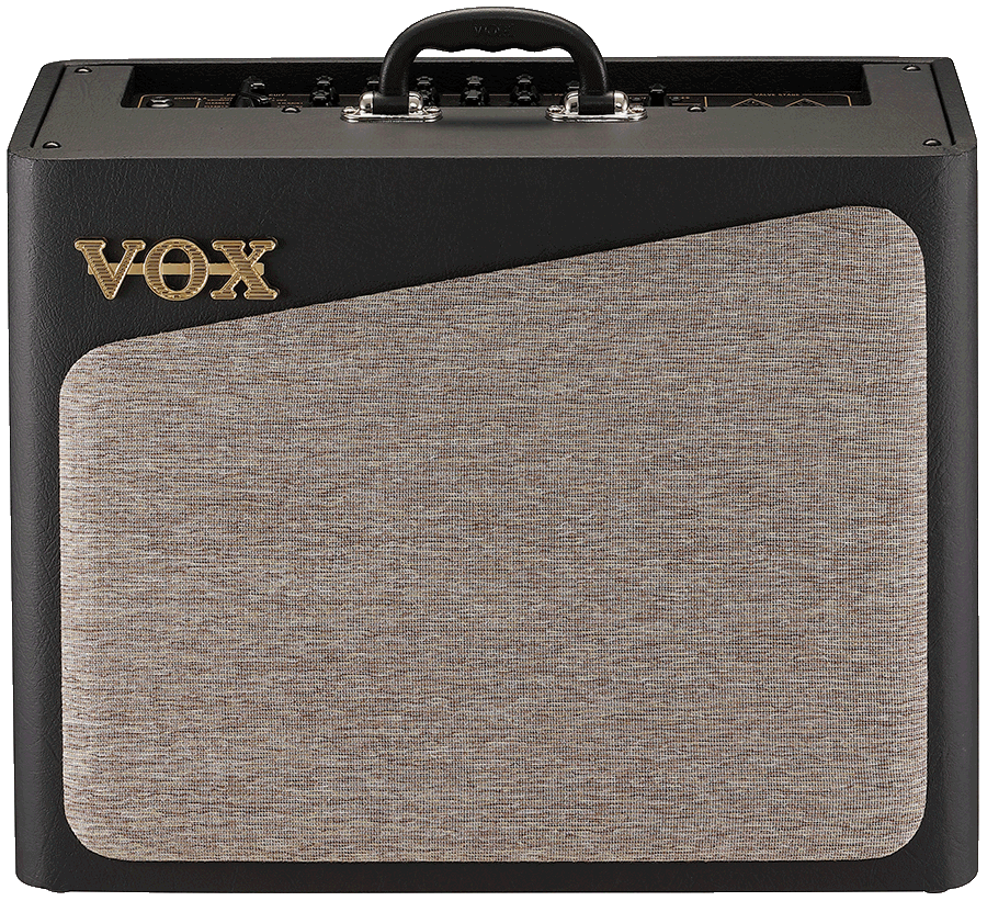 front view of grey and black VOX amplifier