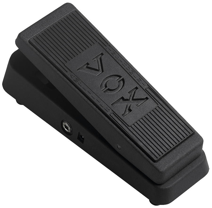 closeup of black VOX wah pedal