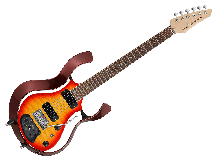 full front view of orange sunburst VOX Starstream electric guitar