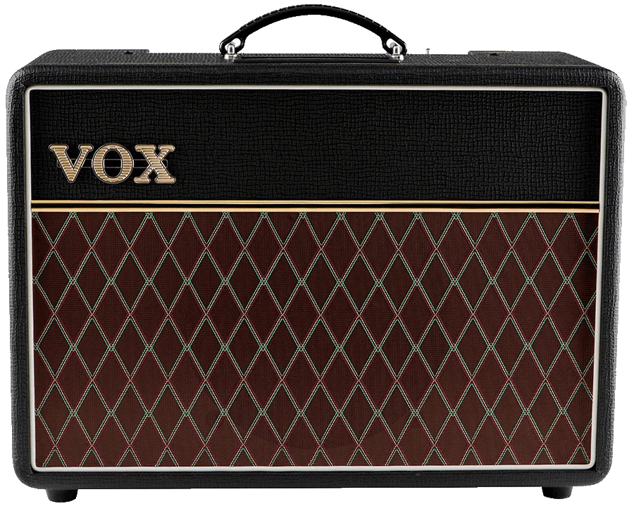 front view of brown and black VOX amplifier