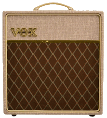 front view ofgrey and brown VOX amplifier