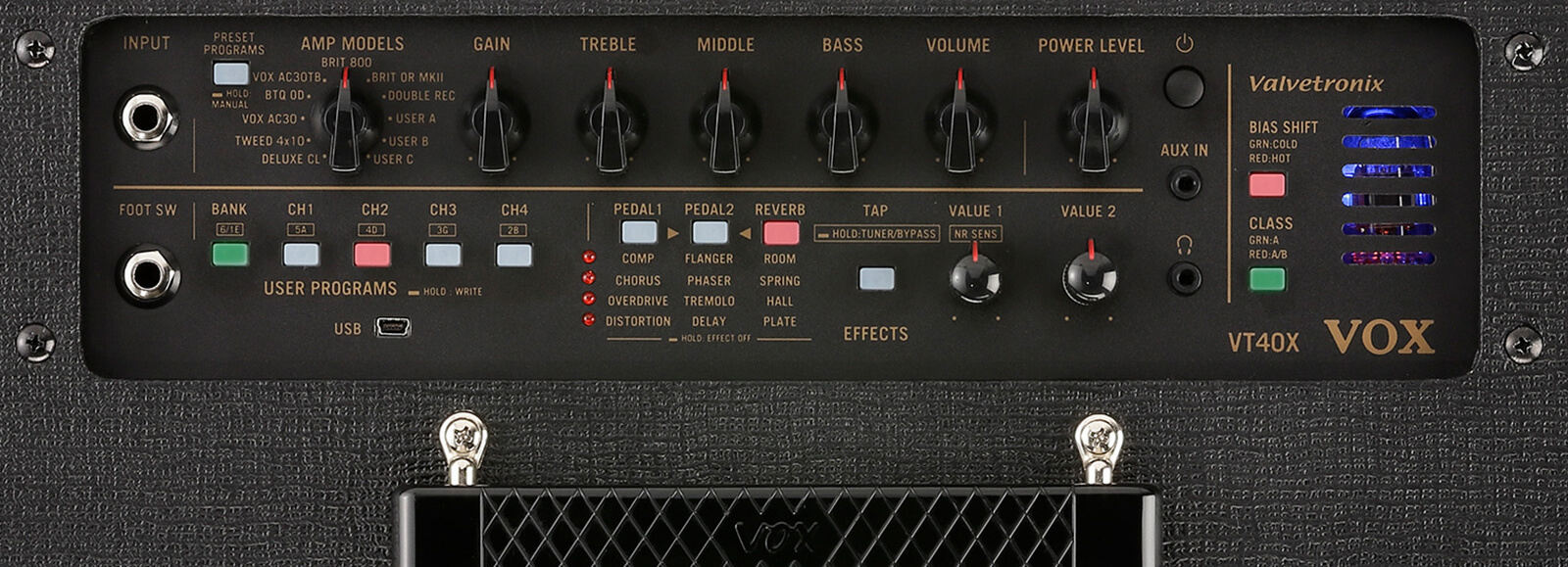 closeup of controls on VOX VT40X