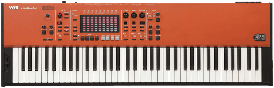 top view of orange VOX Continental keyboard