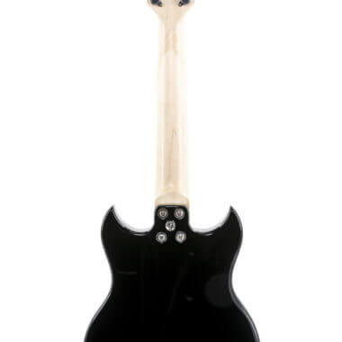 back of black VOX electric guitar
