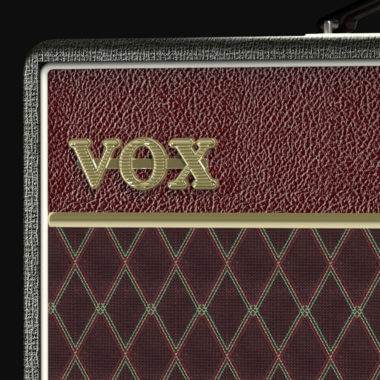 closeup of VOX label on amplifier