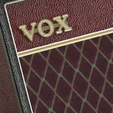 closeup of VOX lable on VOX amplifier