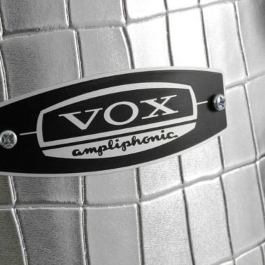 closeup of VOX ampliphic label