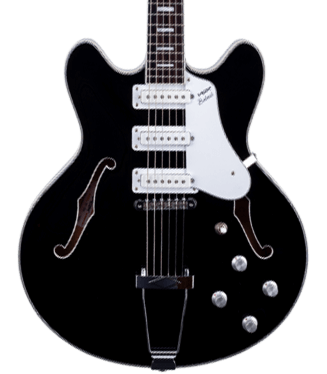 body of black VOX electric guitar