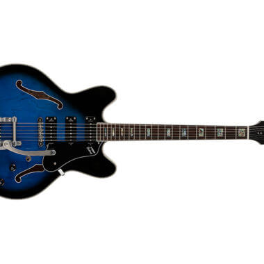 black and blue electric guitar