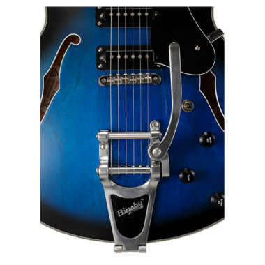 black and blue electric guitar