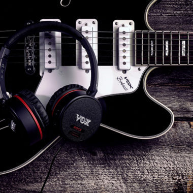 VOX headphones on electric guitar