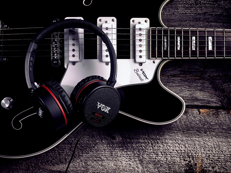 VOX headphones on electric guitar