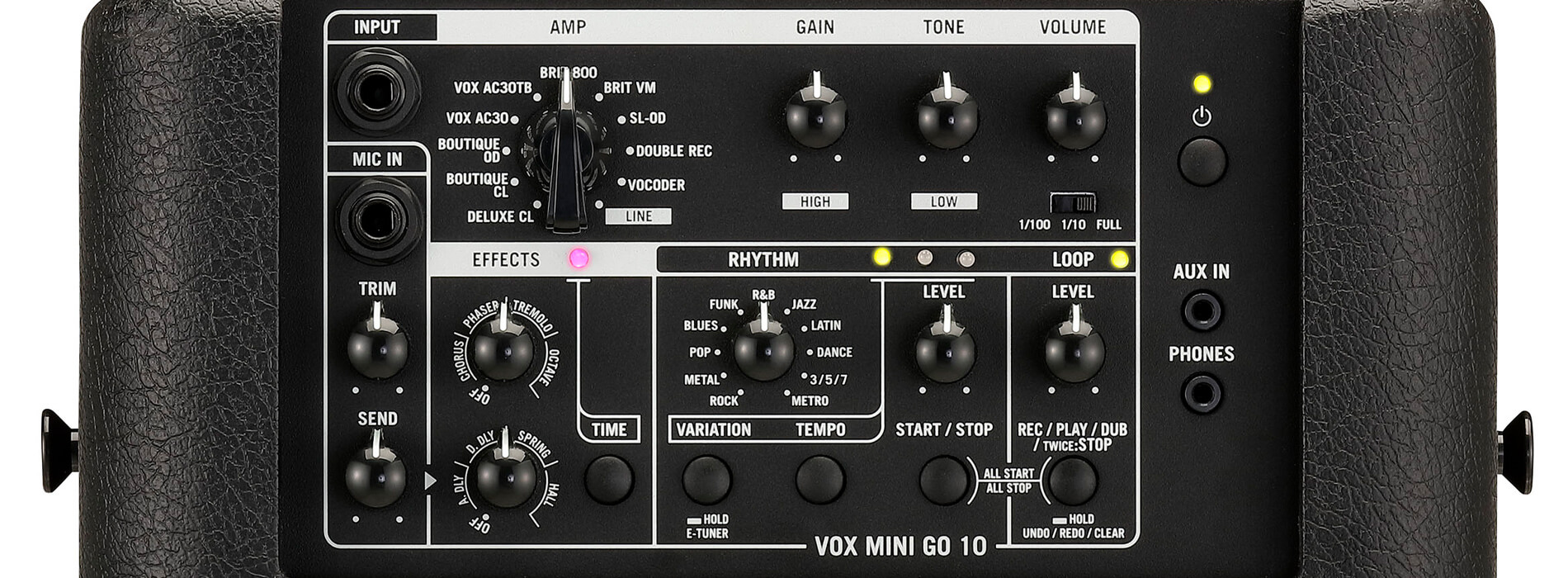 top control panel of Vox Mini Go10 guitar amp