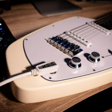 Vox Mark V Mini Guitar white close up.