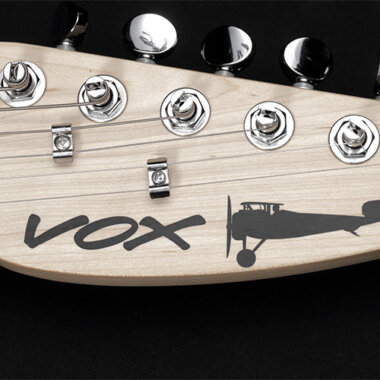 Vox APC-1 Travel Guitars With Built-In Amp And Rhythm headstock closeup