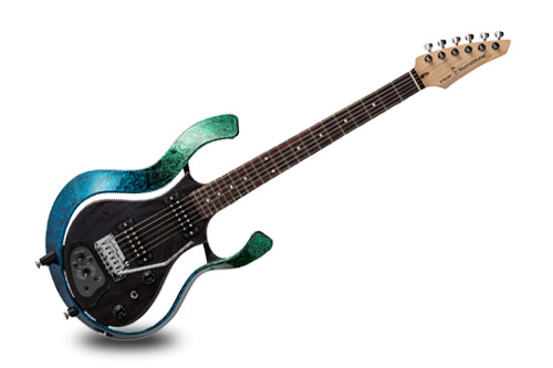 green and blue VOX electric guitar