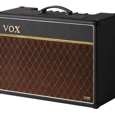 angled view of brown and black VOX amplifier