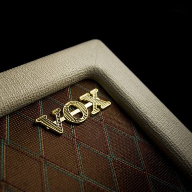 closeup of VOX logo on amplifier
