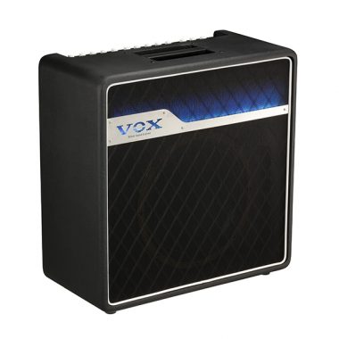 angled view of black and blue VOX amplifier