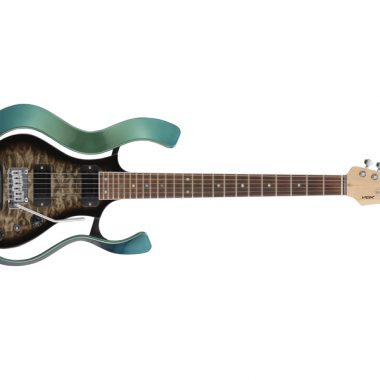 green, blue, and black VOX electric guitar