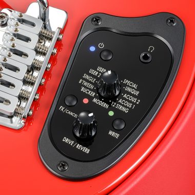 closeup of controls on VOX electric guitar